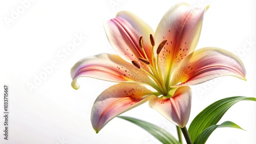 White lilies reflecting on a white background