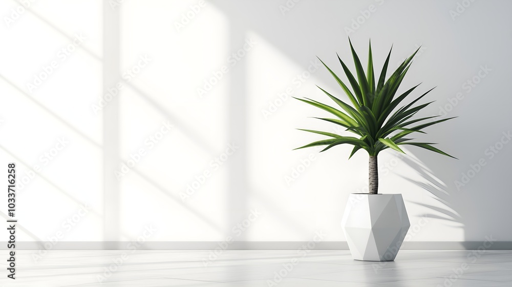 Minimalist Yucca Plant in Geometric White Pot with Natural Light Minimalist Yucca Plant in Geometric White Pot with Natural Light