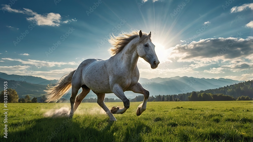 Happy horses running in the field. Happy horses running in the field.