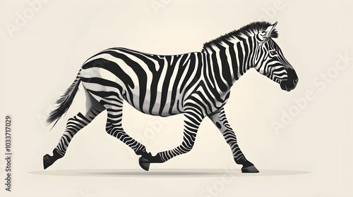 Elegant Vector Illustration of a Graceful Zebra in Mid-Stride with Intricate Detailing, Ideal for Design Projects