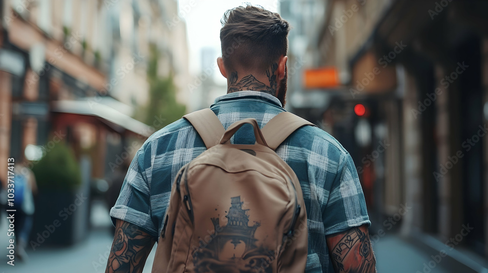 Modern man with a tattoo walking down the street - Modern man with a tattoo walking down the street -