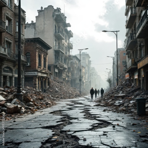 city ruins after earthquake