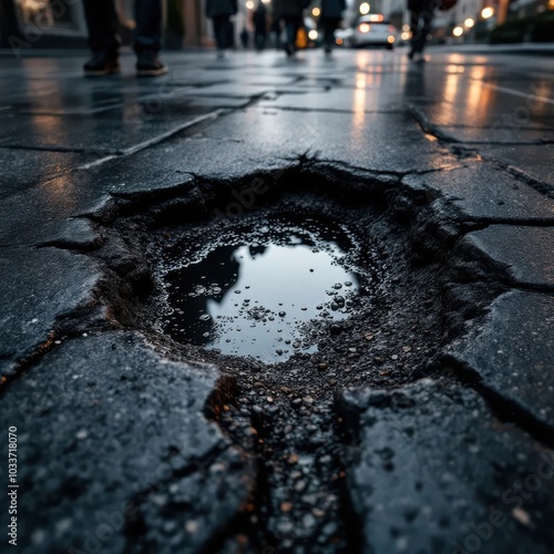 old street in the night with pothole