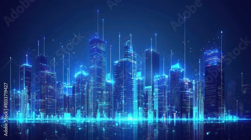 Futuristic Cityscape with Glowing Towers and Digital Connections