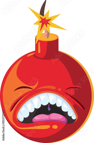 Red bomb icon. Rage emoji cartoon mascot