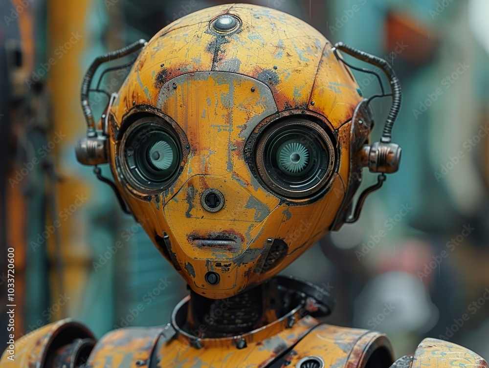 Rusty Robot Head: A Close-Up of Futuristic AI Rusty Robot Head: A Close-Up of Futuristic AI