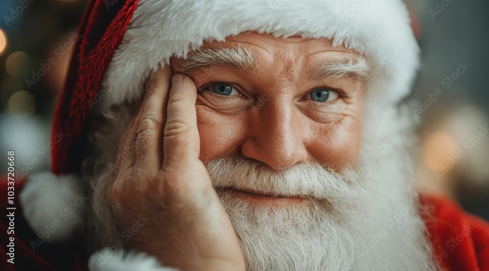 Close-up portrait of a smiling Santa Claus, capturing the joyful holiday spirit and warmth of the Christmas season. Close-up portrait of a smiling Santa Claus, capturing the joyful holiday spirit and warmth of the Christmas season.