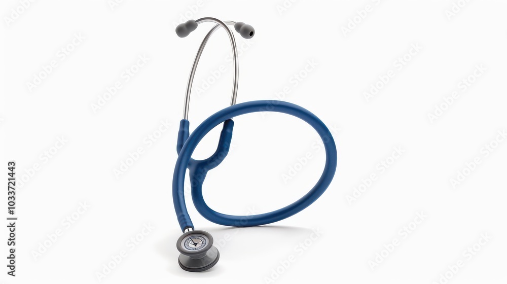 Versatile Blue Stethoscope Standing Upright on a White Background Perfect for Medical Illustrations, Health Care Promotions, and Educational Materials Versatile Blue Stethoscope Standing Upright on a White Background Perfect for Medical Illustrations, Health Care Promotions, and Educational Materials