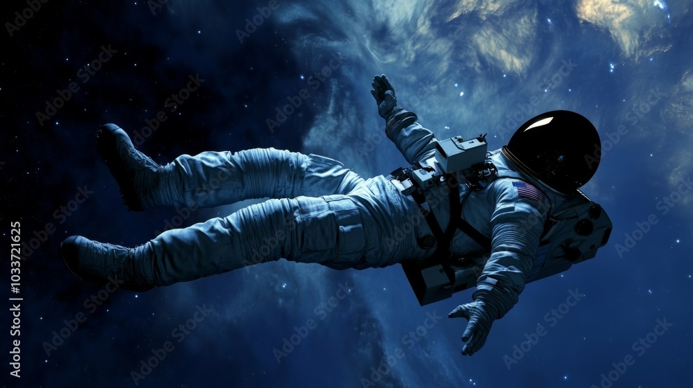 Fototapeta premium An astronaut lost in space falling and floating adrift