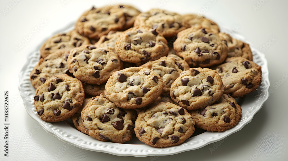 Tempting plate of chocolate chip cookies arranged in a delicious display - Tempting plate of chocolate chip cookies arranged in a delicious display -