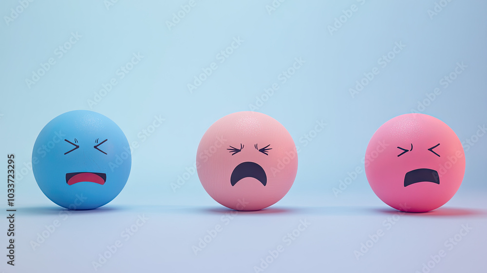 Emotion balls showing a range of expressions like shock, laughter, and anger, placed on a gradient background for a playful effect --chaos Emotion balls showing a range of expressions like shock, laughter, and anger, placed on a gradient background for a playful effect --chaos