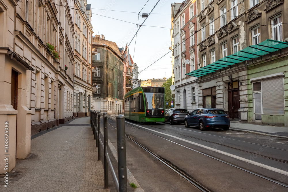 Fototapeta premium Tramway To Historical Center In Poznan, Poland, Offers Scenic Views Of The City