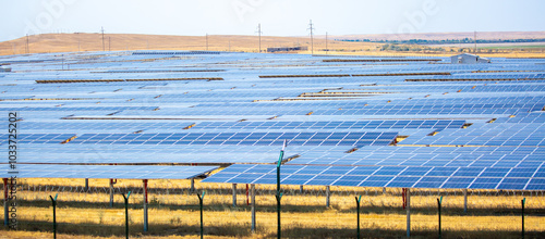 Solar panel fields in large quantities. Solar panels as alternative energy sources safe for the environment.