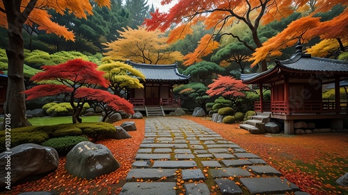 japanese garden in autumn photo