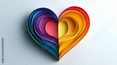 heart rainbow colors logo 3d vector papercut