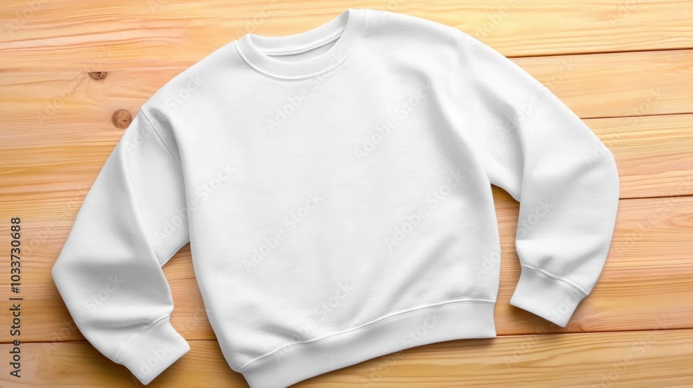 custom made wallpaper toronto digitalWhite sweatshirt on a wooden surface, showcasing simplicity and comfort, AI