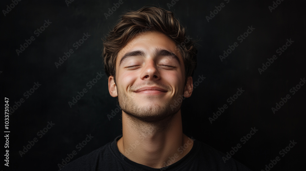 Young man with closed eyes - happy expression
Young man with closed eyes - happy expression