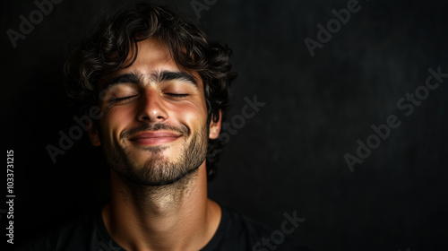 Young man with closed eyes smiling 