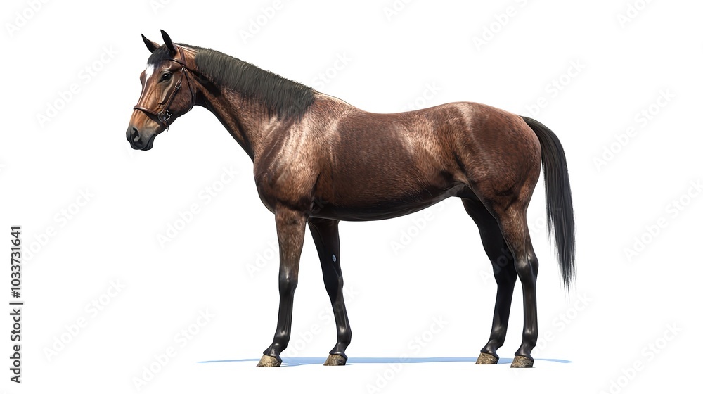 Obraz premium Brown horse standing isolated on white background