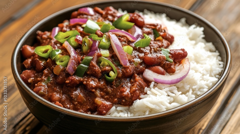 Close-Up of Spicy Rajma Served with Rice in a Bowl Close-Up of Spicy Rajma Served with Rice in a Bowl