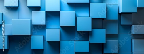 Blue background with 3D blocks in shades of blue, creating an abstract and modern design for digital or technology-themed designs