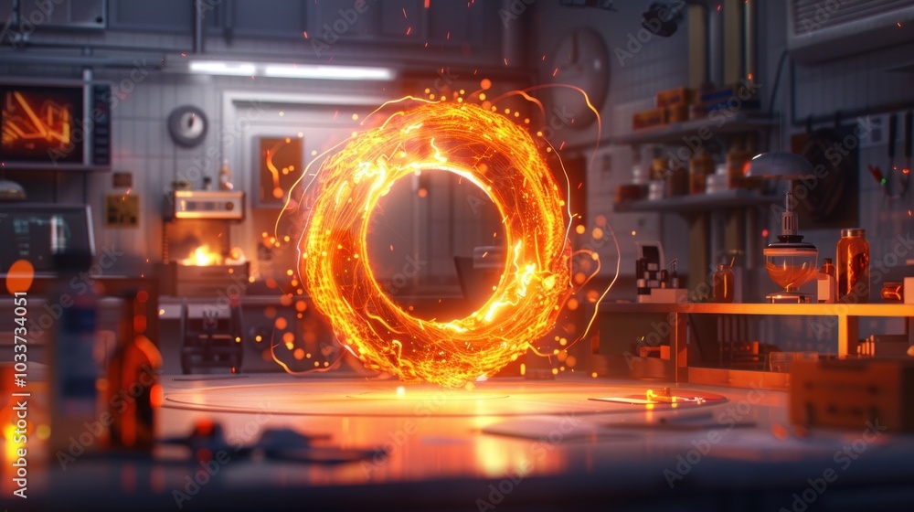 Obraz premium Glowing energy ring in a scientific laboratory setting