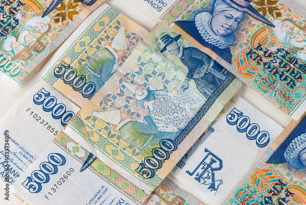Naklejka premium Icelandic banknotes, money, krona, 