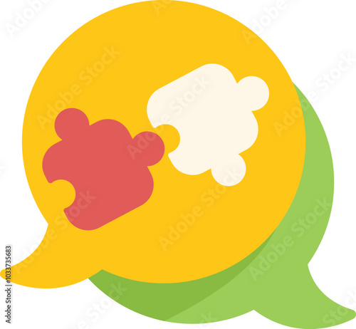 Two puzzle pieces connecting inside a speech bubble, symbolizing teamwork and collaboration