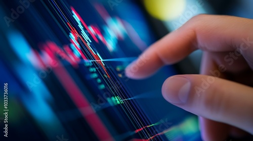 Wallpaper Mural A close-up of a financial advisorâ€™s hand pointing at a stock chart during a presentation Torontodigital.ca