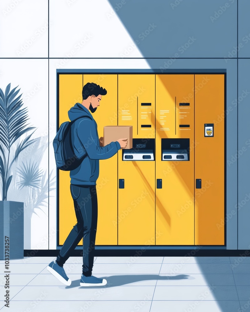 Fototapeta premium Customer Picking Up Package from Self-Service Delivery Locker