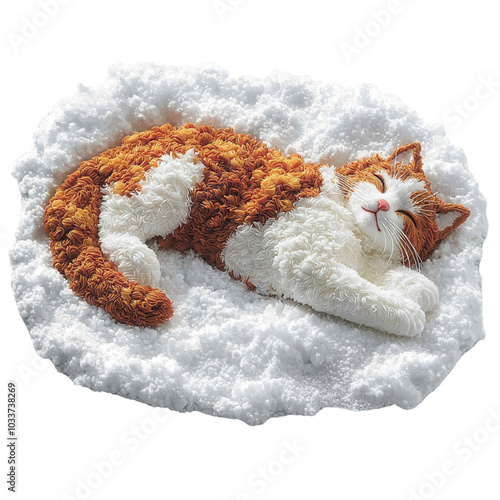 A cozy cat sleeping peacefully on a soft white surface, evoking warmth and comfort in a serene setting. photo