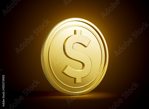 Golden Shiny Rounded United States Dollar USD Coin On Shiny Golden Glow Background 3d Illustration