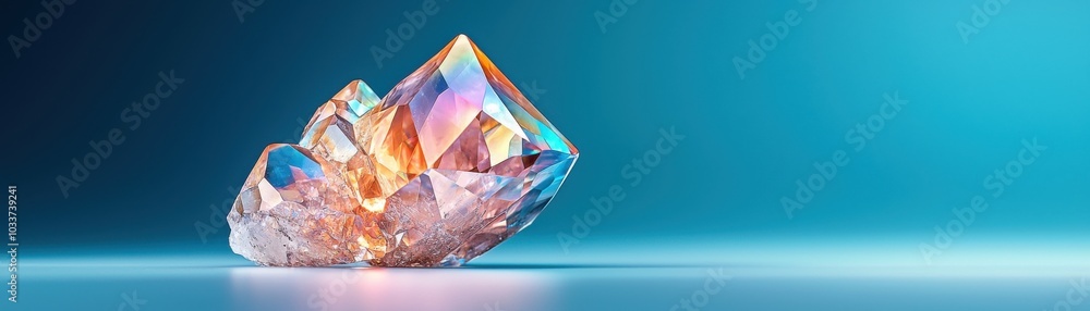 Colorful crystal cluster on a serene blue background, showcasing natural beauty. Colorful crystal cluster on a serene blue background, showcasing natural beauty.