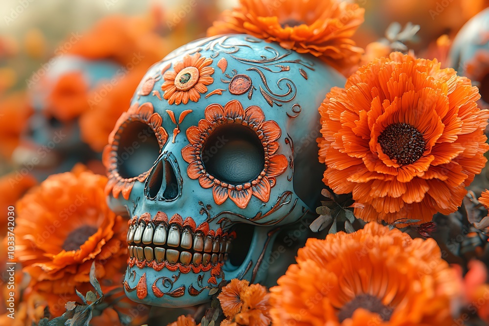 Group of skulls with flowers Group of skulls with flowers