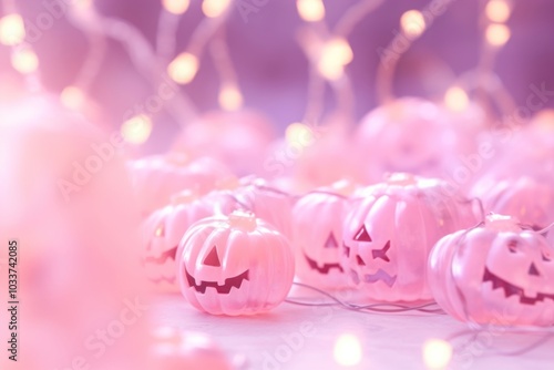 Halloween bokeh effect background pink food jack-o'-lantern.