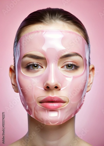 a thick hydrogel sheet mask. portrait of a woman with a mask. woman with mask.