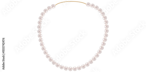 Stunning Pearl Necklace On White Background, Vintage Jewelry Beads Garland Vector Illustration. 