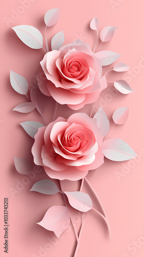 Roses Flower logo 3d vector papercut