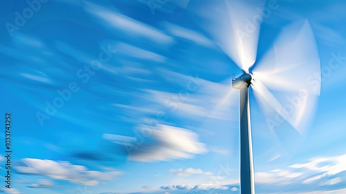Fototapeta Naklejka Na Ścianę i Meble -  Dynamic wind turbine against bright blue sky with motion blur