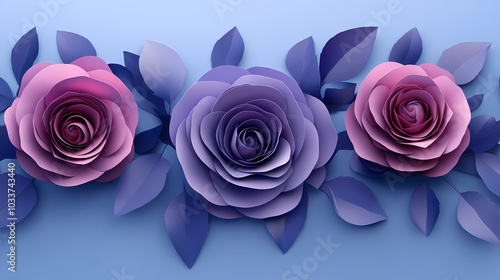 Roses Flower logo 3d vector papercut