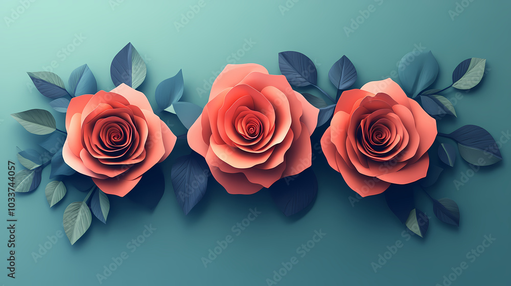 Roses Flower logo 3d vector papercut Roses Flower logo 3d vector papercut