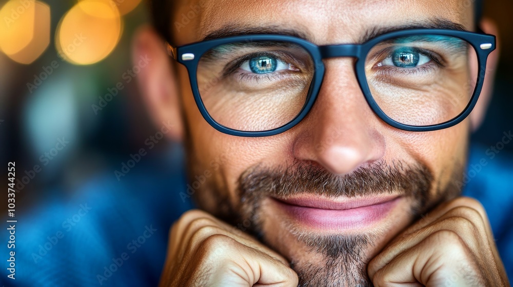 Close up Portrait of Man Wearing Glasses with a Soft Smile Close up Portrait of Man Wearing Glasses with a Soft Smile