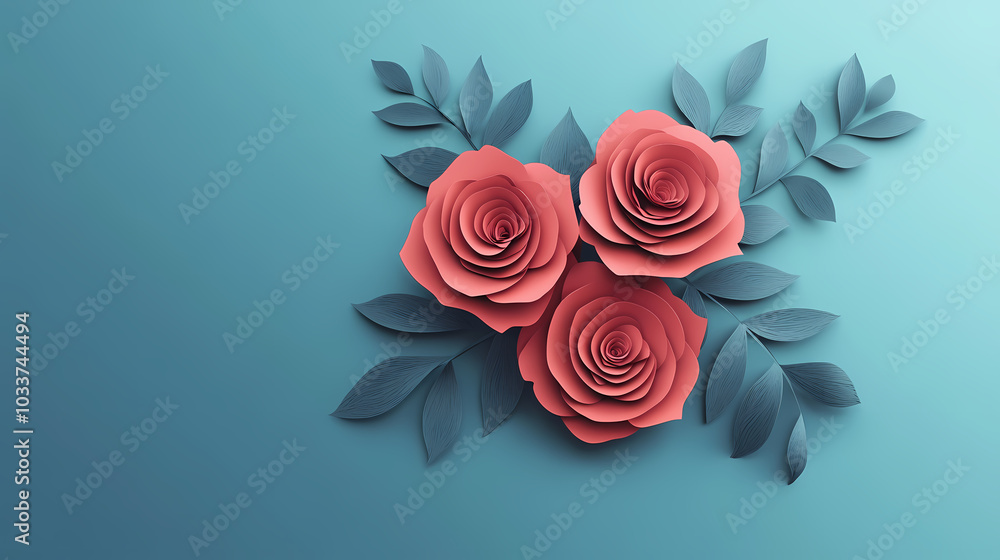 Roses Flower logo 3d vector papercut Roses Flower logo 3d vector papercut