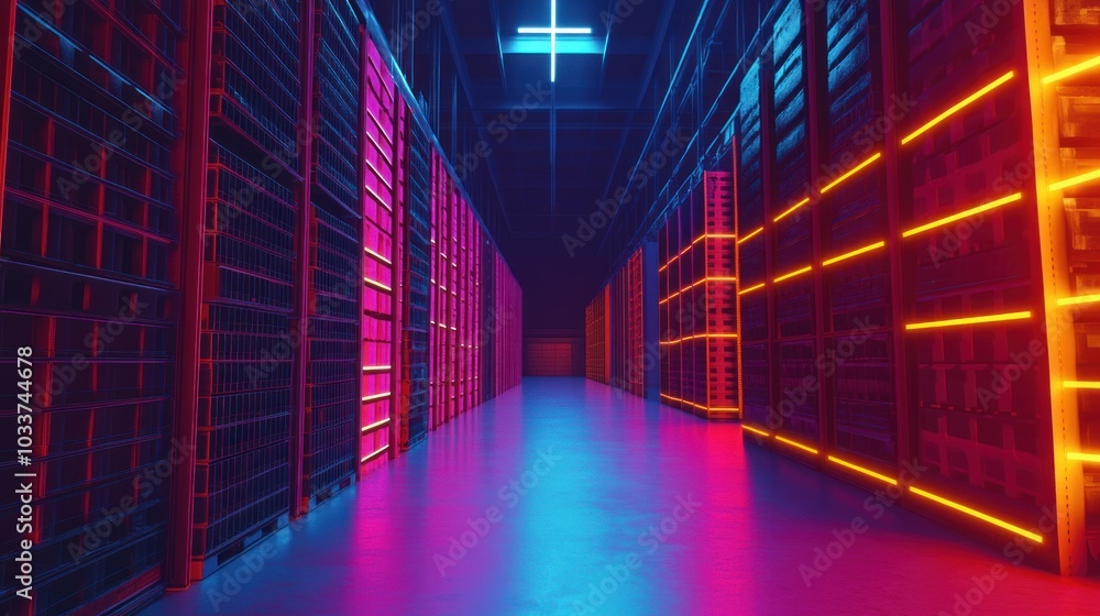 Fototapeta premium Neon Lit Server Room