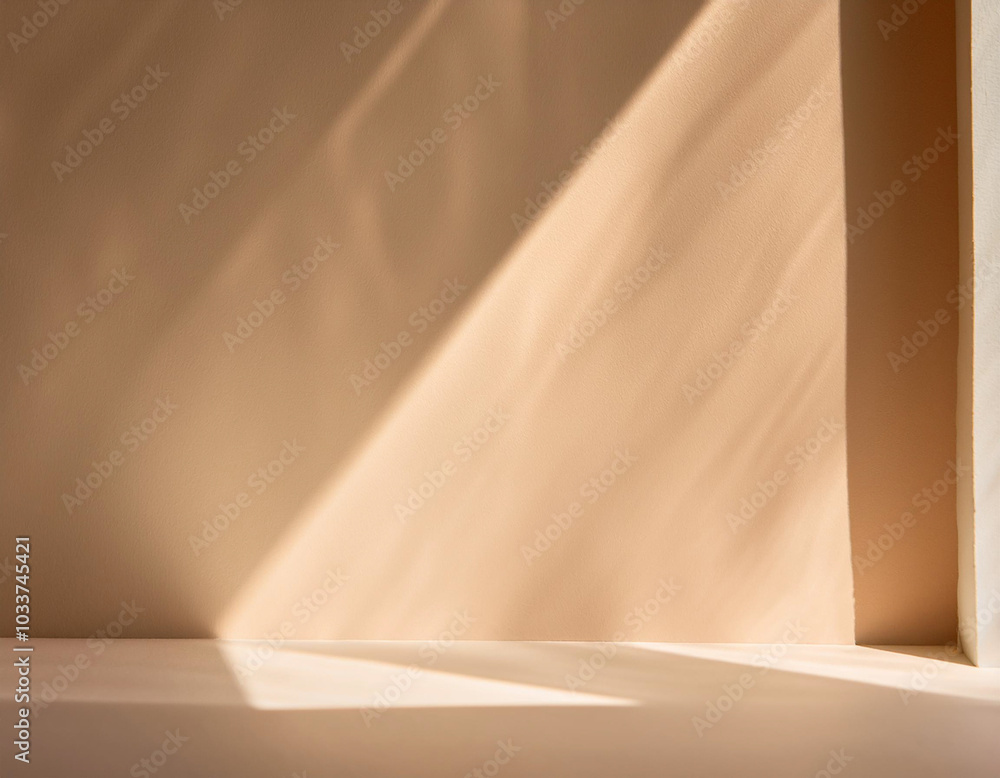 Background image for design or product presentation, with a play of light and shadow, in light, warm neutral tones