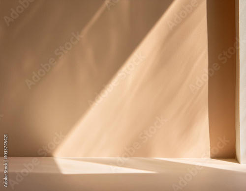 Obraz na płótnie Background image for design or product presentation, with a play of light and shadow, in light, warm neutral tones w salonie