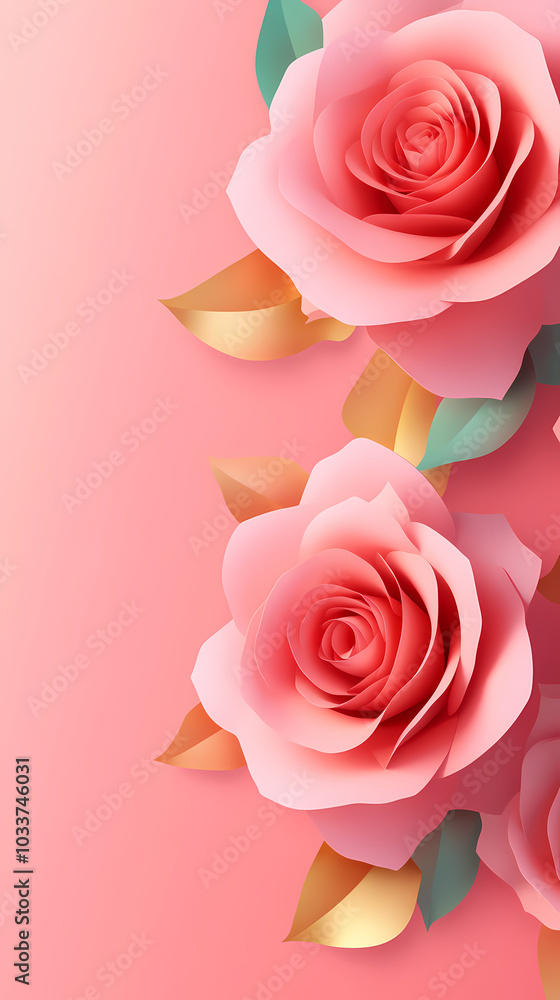 Roses Flower logo 3d vector papercut Roses Flower logo 3d vector papercut