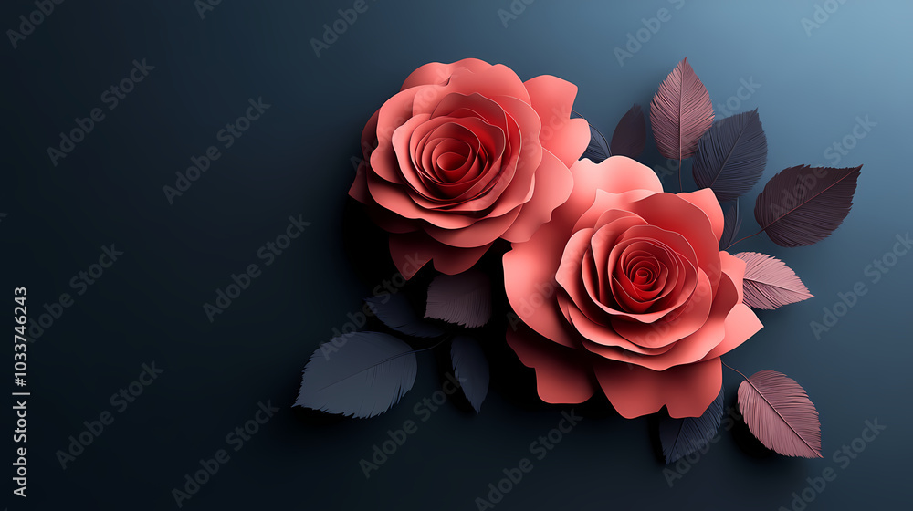 Fototapeta premium Roses Flower logo 3d vector papercut