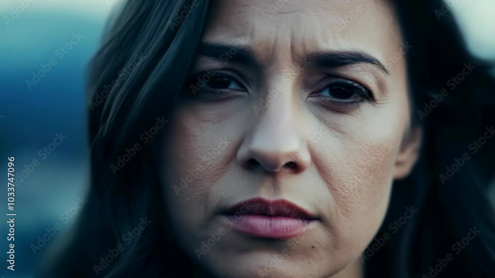 Intense close-up portrait of a thoughtful woman Intense close-up portrait of a thoughtful woman