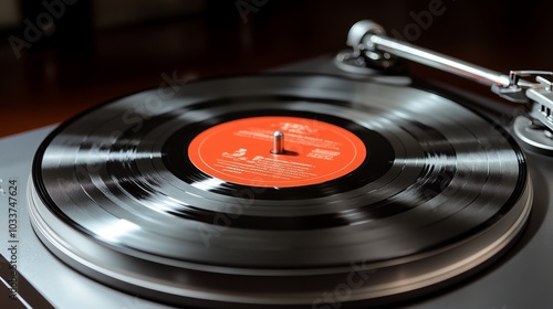 Vinyl Record Player Close Up   Black Disc Turntable Audiophile Music photo